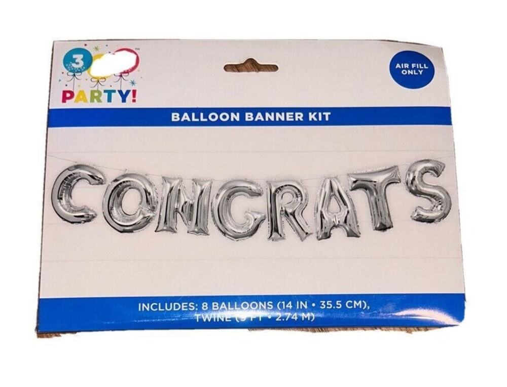 Silver 14” Congrats Air Filled Balloon Decorating Kit Retirement, Baby, Wedding